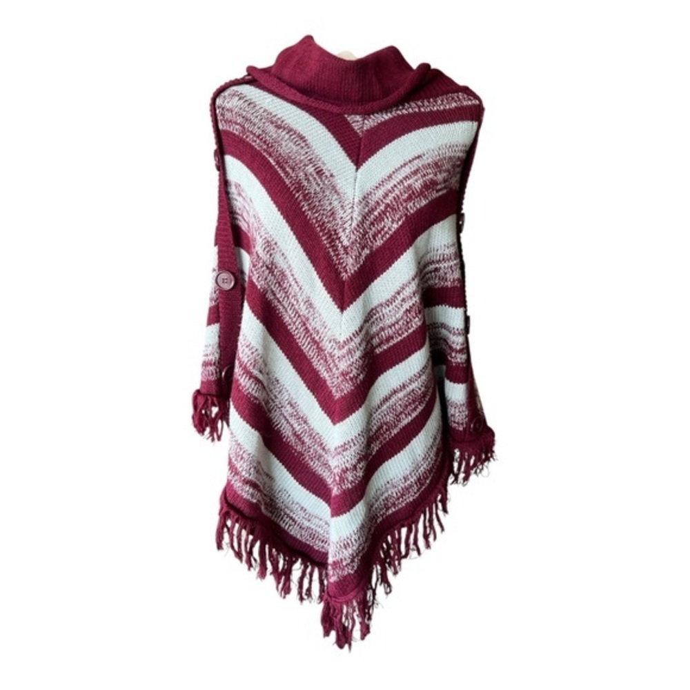 De Rotchild Chic Burgundy and White Knit Poncho Size S